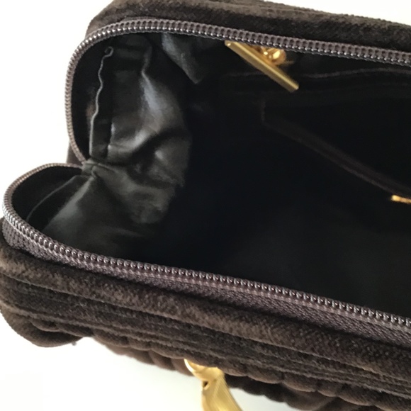 FENDI rare vintage handbag brown quilted velvet with gold handles - Picture 8 of 16